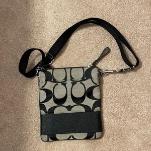 Coach Signature black & gray cross body bag.